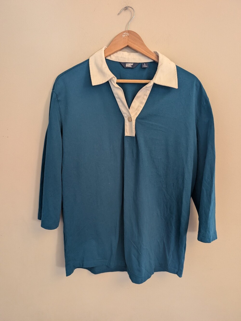 Lands End Blue Collared Polo Shirt Size L